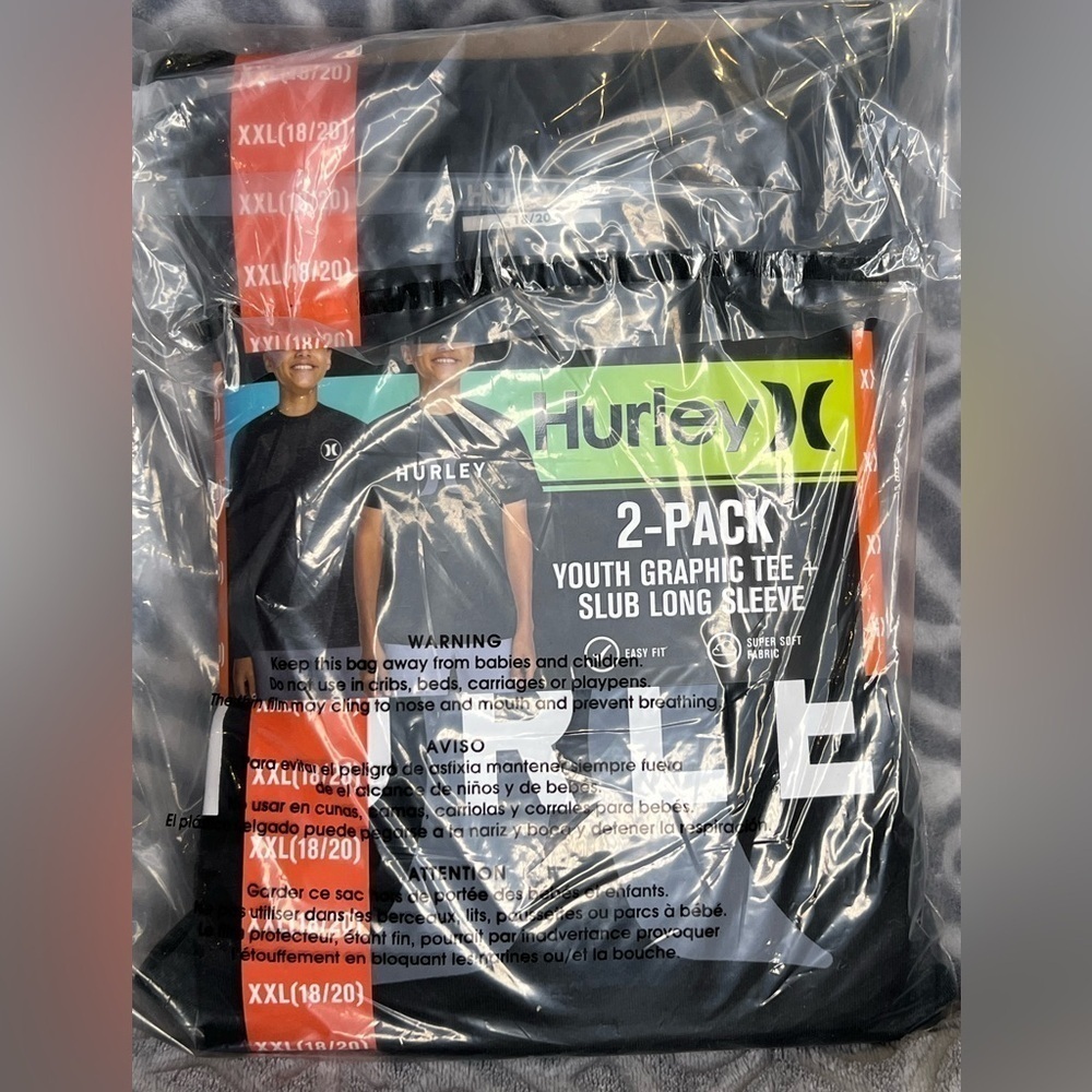 BIN15.38 NWT Hurley Boy's Soft & Breathable Crew Graphic Tee & Slub Long Sleeve